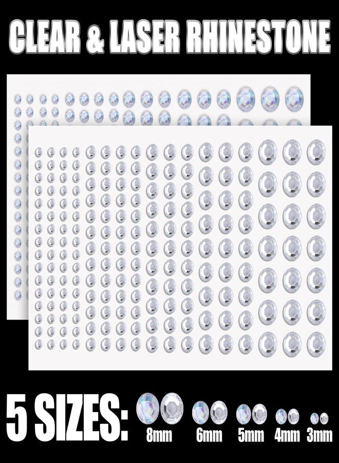 BELLEBOOST 1294 Pcs Rhinestone Stickers 3-8mm Clear+Laser+Colorful Self Adhesive Face Gems Stick on Body Crystal Jewels with Makeup Glue for Face Eye Hair Nails Make up and Craf Decorations - Image 4